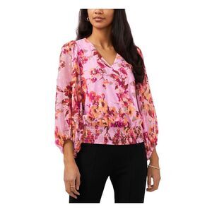 MSK PETITES Womens Pink Lined Snap Closure Balloon Sleeve Top Petites PL